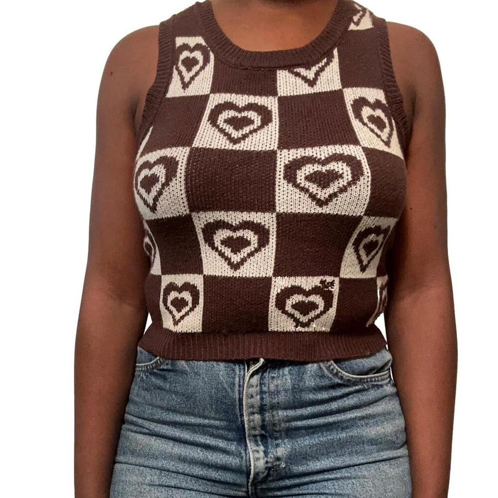 Full Tilt Checker Heart Sweater Vest, Small
